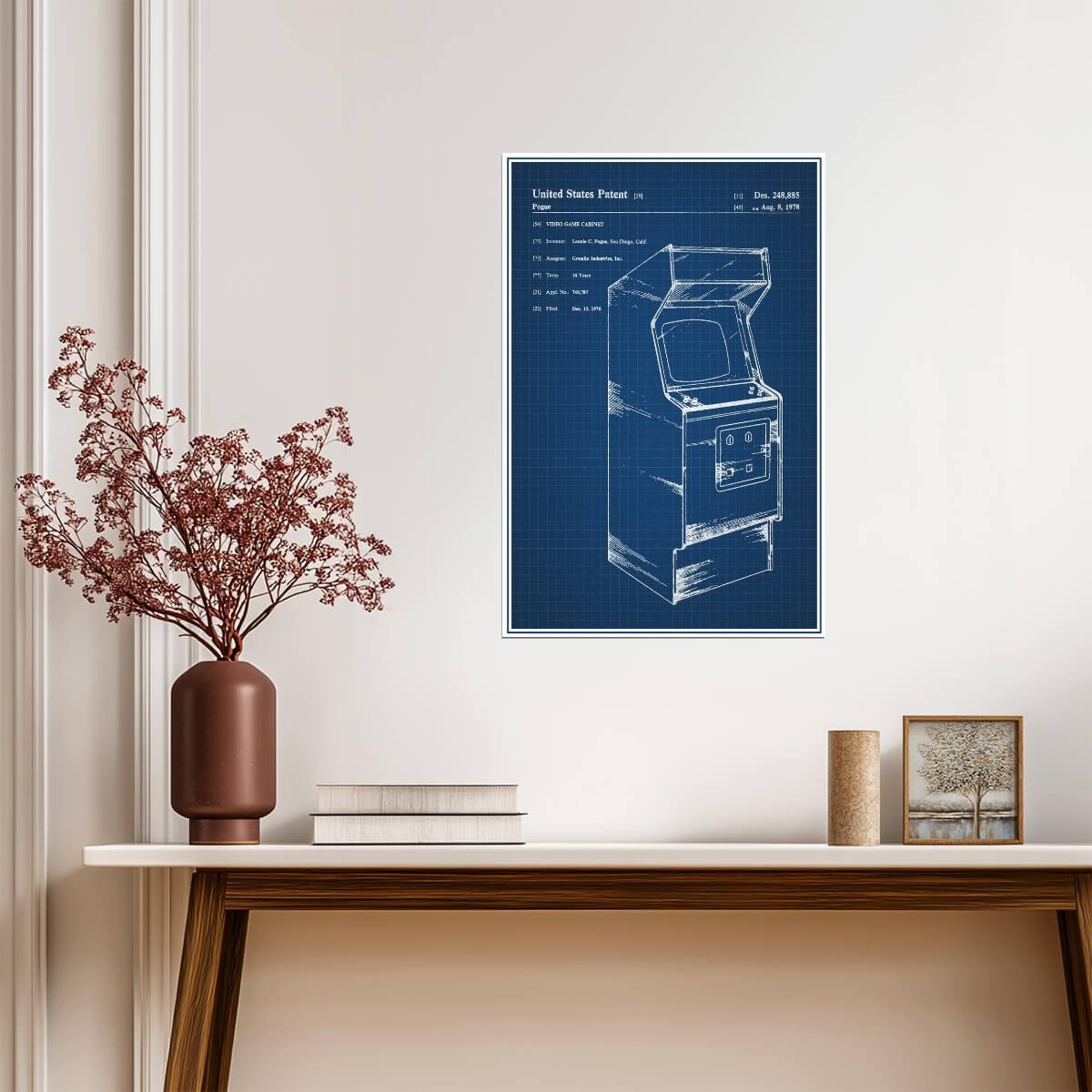 Vintage Arcade Cabinet Patent | Retro Gaming Poster | 80s Gamer Blueprint Art