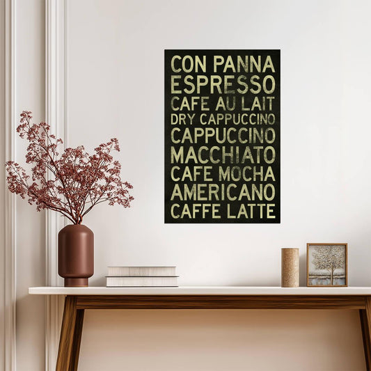 Types of Coffee Chart | Minimalist Coffee Guide Poster | Olive Green Kitchen Decor - Type & Quotes Poster