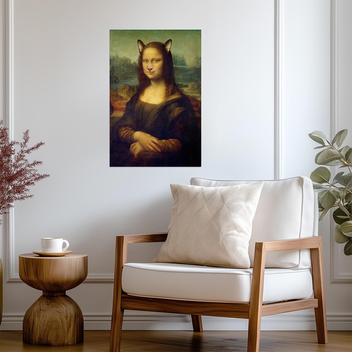 Mona Lisa with a Cat Filter | Funny Art Parody Poster | Classic Painting Spoof - Graphic & Art Poster