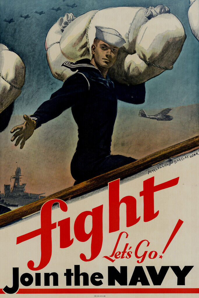 "Fight! Let's Go, Join the Navy" | WWII Recruitment Poster | Vintage Naval Propaganda - Vintage & Retro Poster