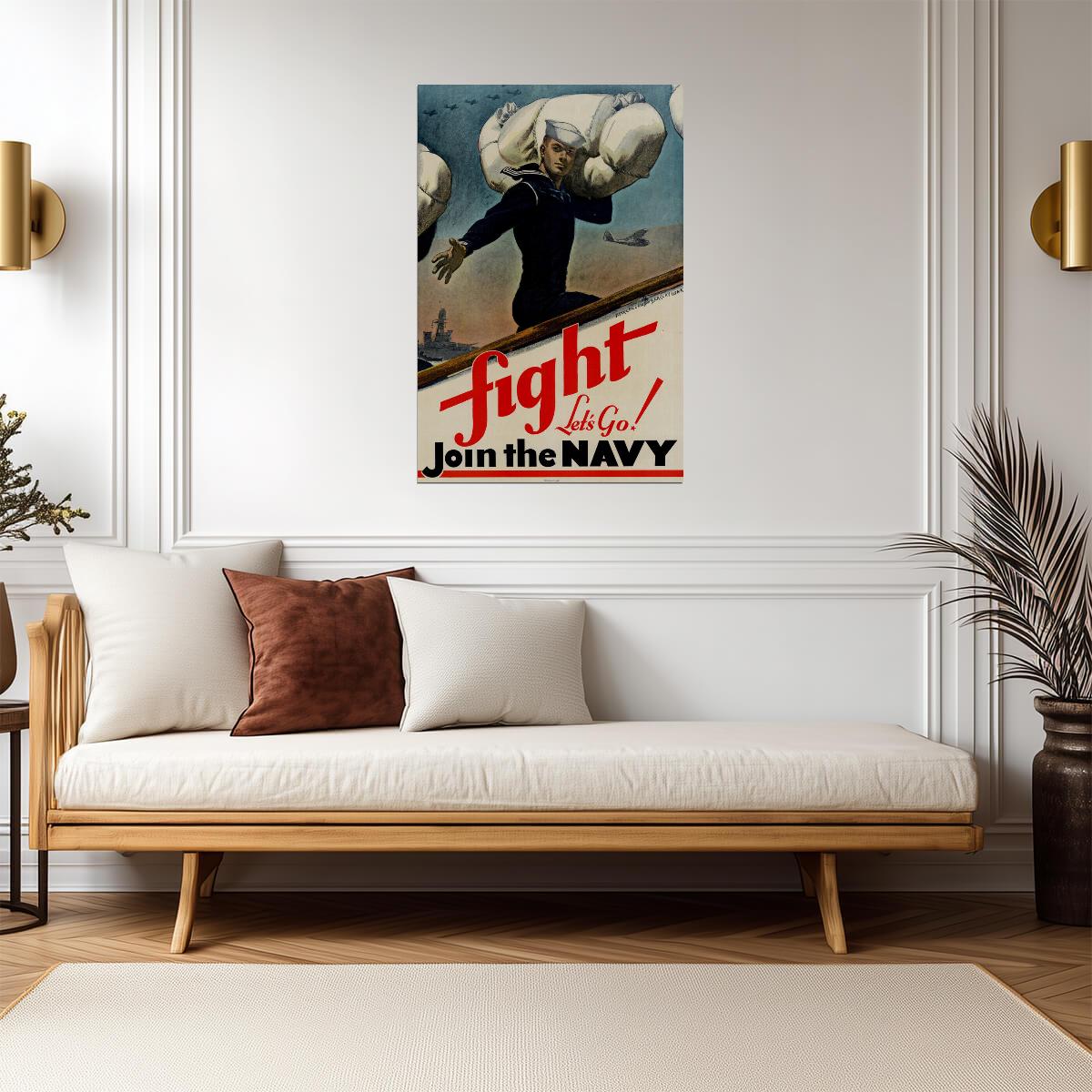 "Fight! Let's Go, Join the Navy" | WWII Recruitment Poster | Vintage Naval Propaganda - Vintage & Retro Poster