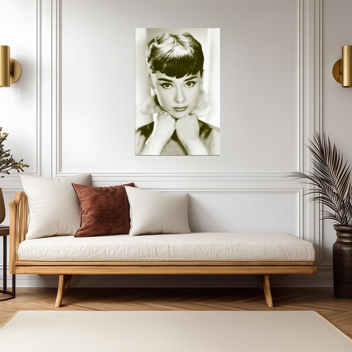 Audrey Hepburn | Sepia Portrait Print | Classic Fashion Icon Poster