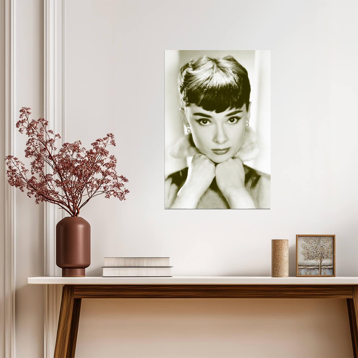 Audrey Hepburn | Sepia Portrait Print | Classic Fashion Icon Poster