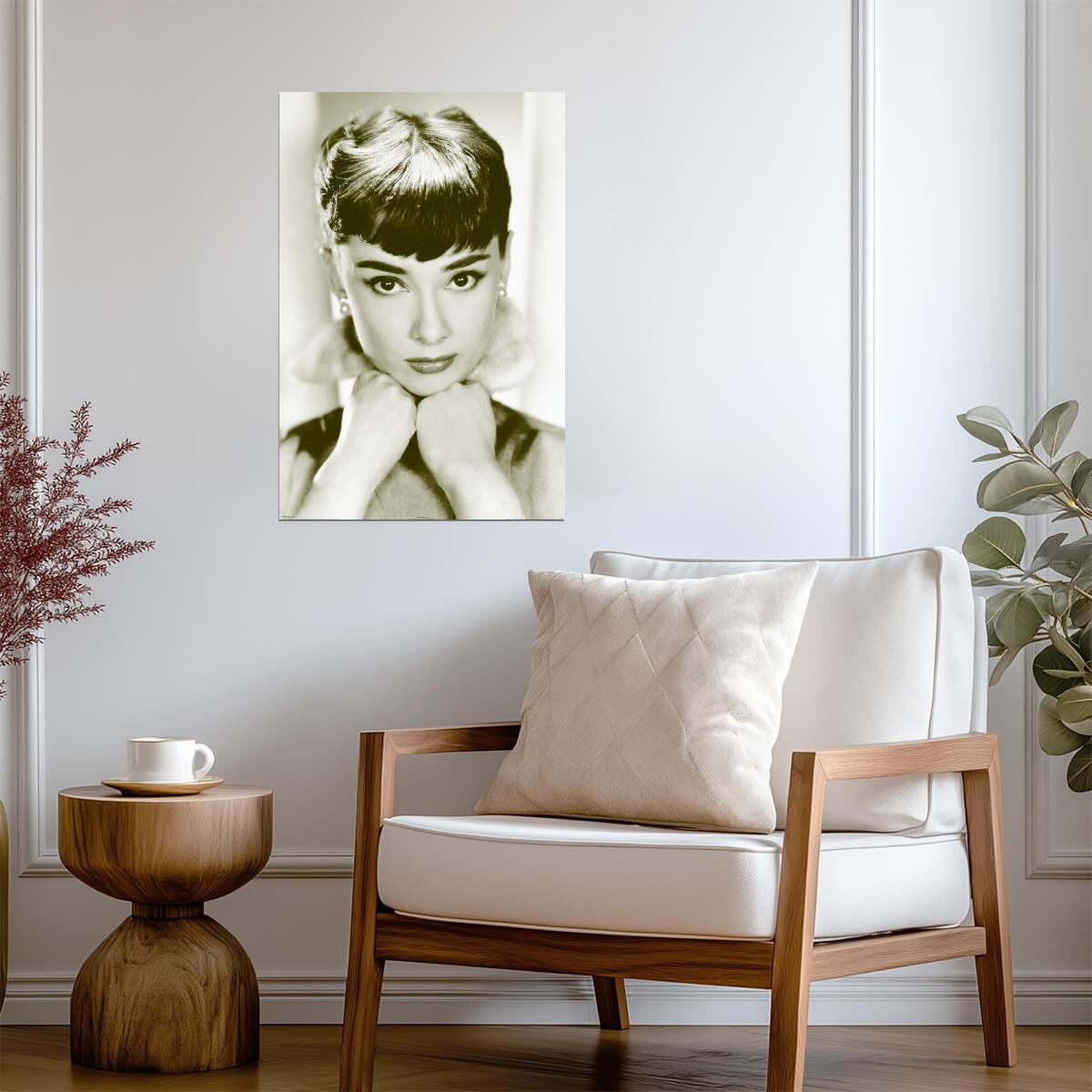 Audrey Hepburn | Sepia Portrait Print | Classic Fashion Icon Poster