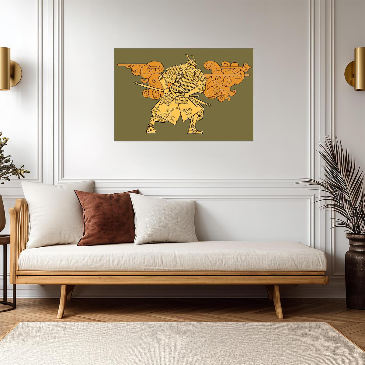 Samurai Silhouette | Japanese Style Art Print | Minimalist Warrior Poster