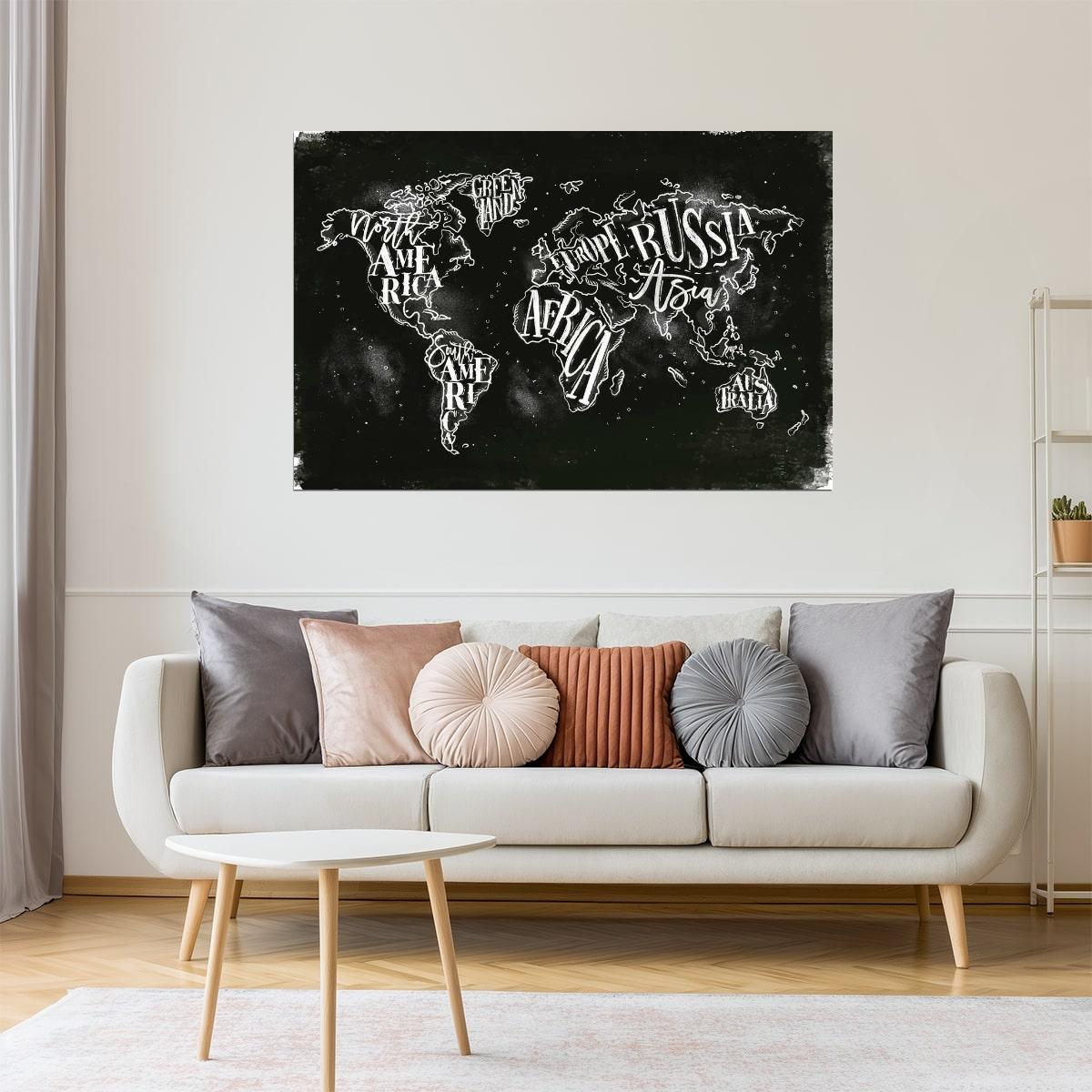 World Map | Chalkboard Typography Countries Map Poster