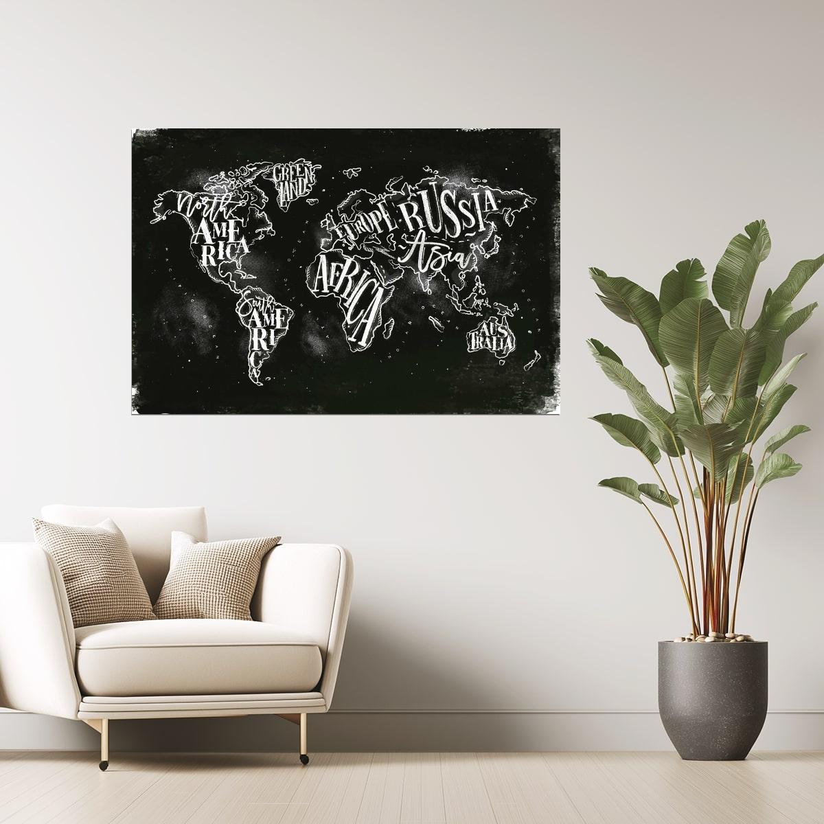 World Map | Chalkboard Typography Countries Map Poster