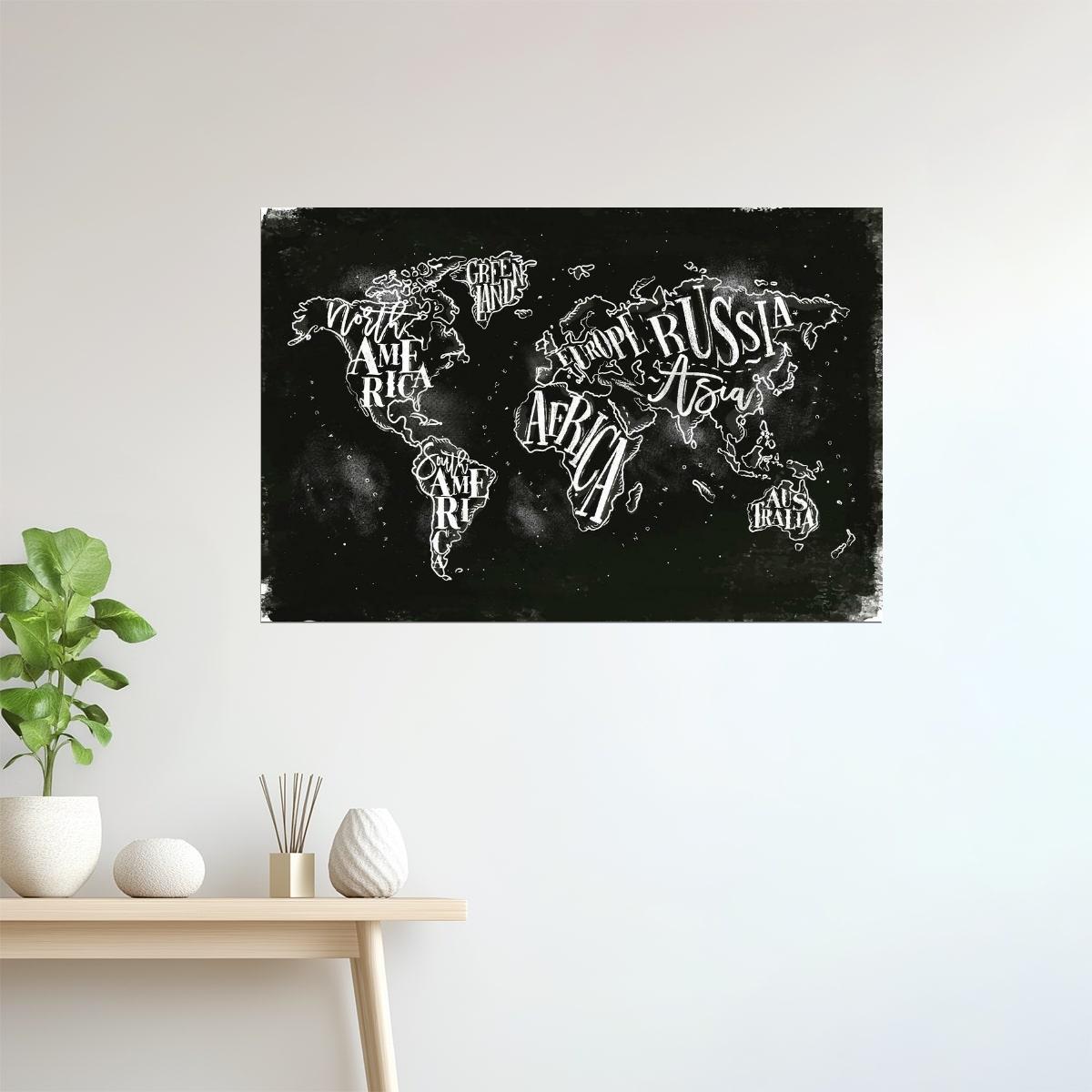 World Map | Chalkboard Typography Countries Map Poster