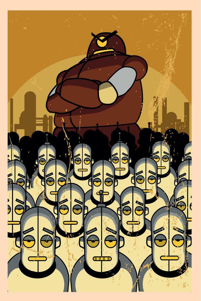 Japanese Anti-American Propaganda | Vintage Robot Invasion Poster | WWII History Art - Vintage & Retro Poster