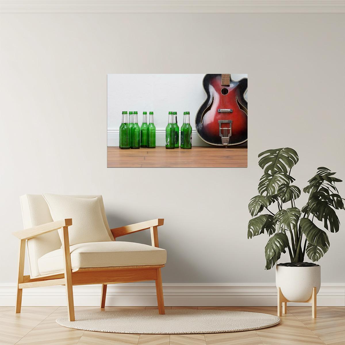 Guitar and Beer Poster | Music Photography | Man Cave Wall Art