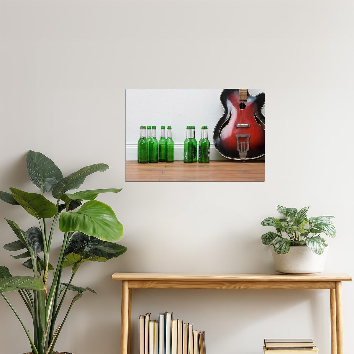 Guitar and Beer Poster | Music Photography | Man Cave Wall Art