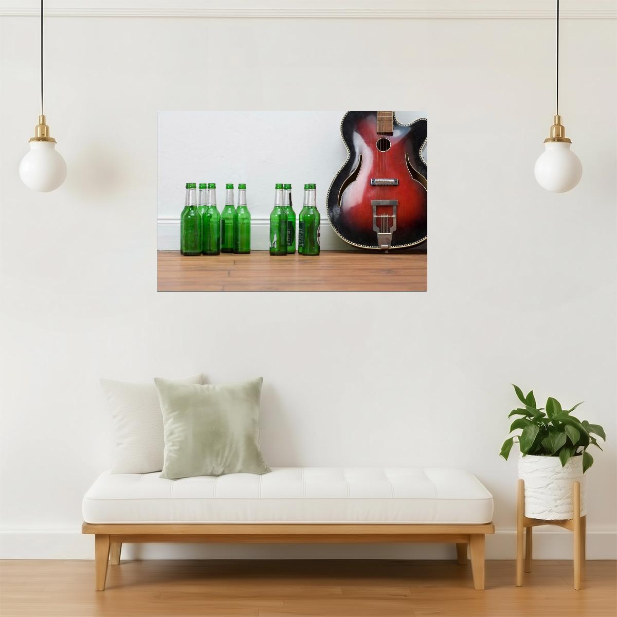 Guitar and Beer Poster | Music Photography | Man Cave Wall Art