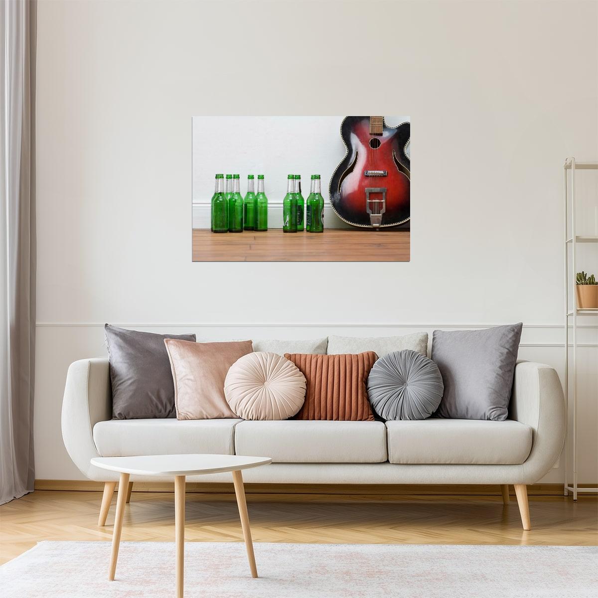 Guitar and Beer Poster | Music Photography | Man Cave Wall Art