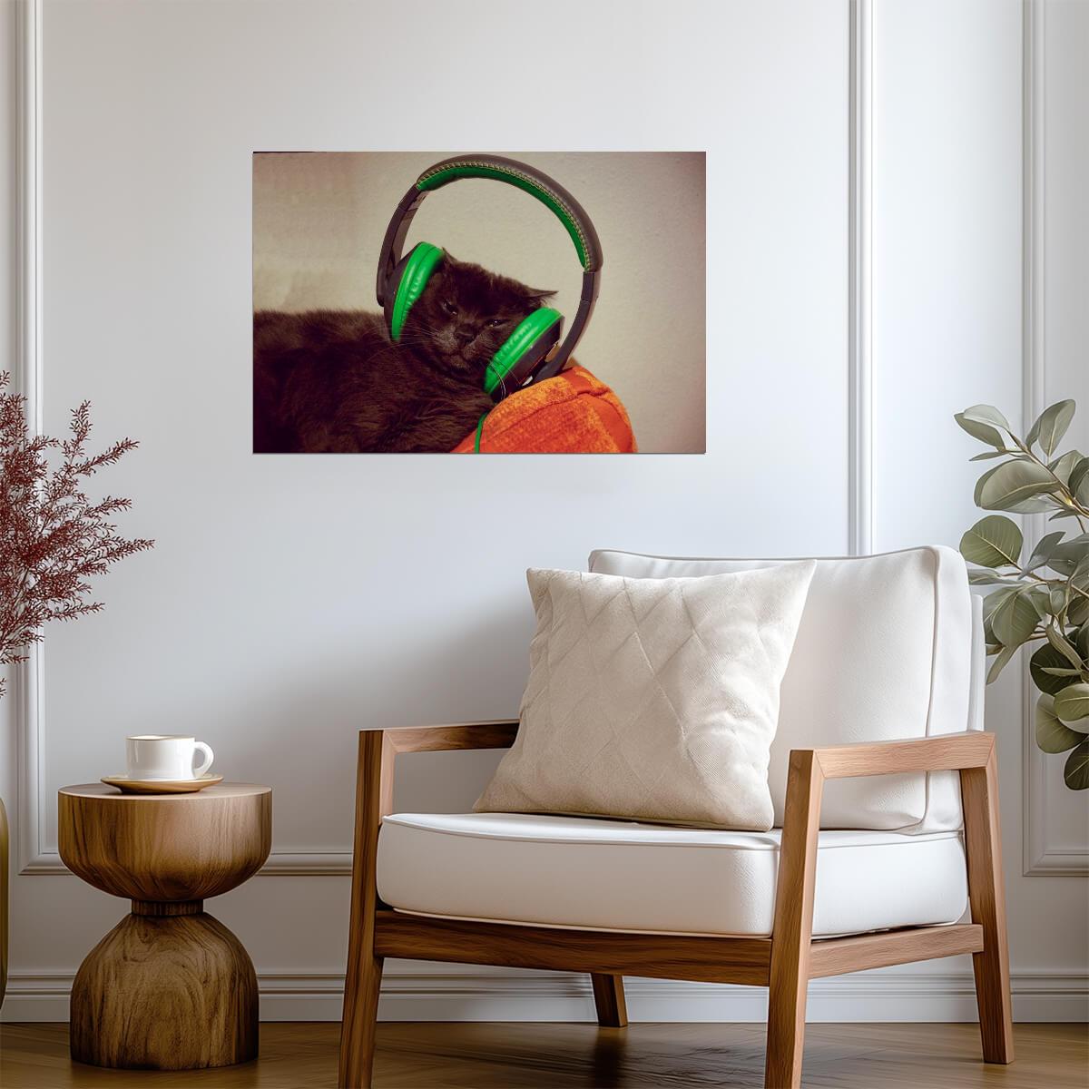 Cool Cat with Headphones | Funny Animal Photography | Humorous Pet Poster - Photography Poster
