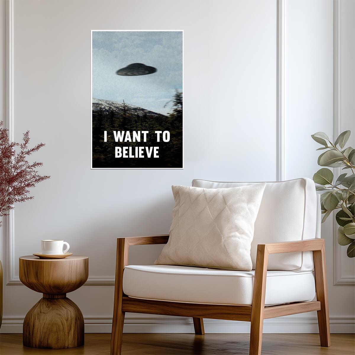 The X-Files "I Want To Believe" | Vintage UFO Poster | Mulder's Office Wall Art