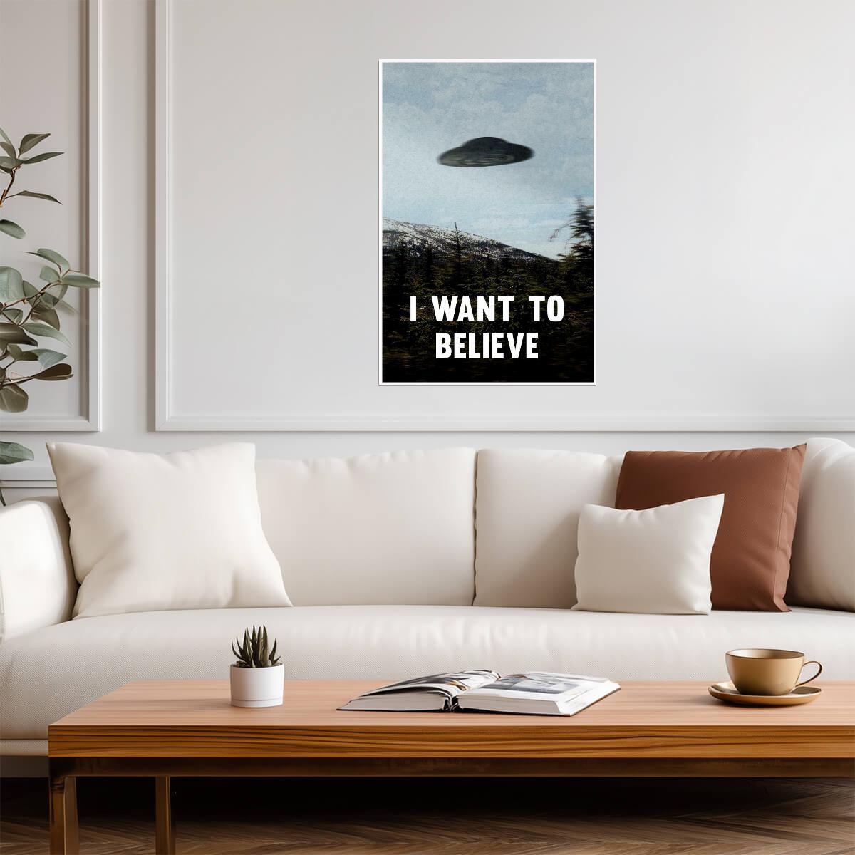The X-Files "I Want To Believe" | Vintage UFO Poster | Mulder's Office Wall Art