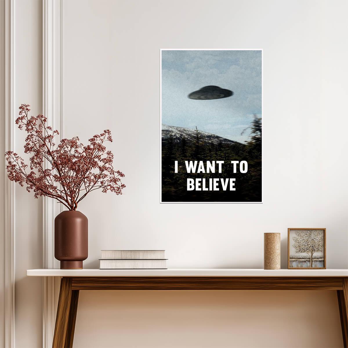 The X-Files "I Want To Believe" | Vintage UFO Poster | Mulder's Office Wall Art