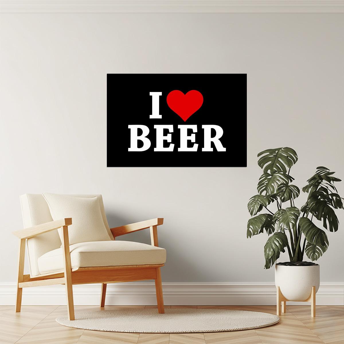 I Love Beer Poster | Simple Black and White Sign | Bar Wall Decor