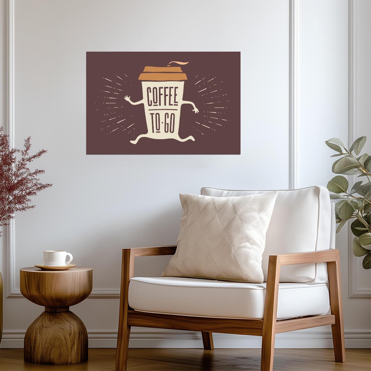 Coffee To Go Cup Illustration | Minimalist Funny Kitchen Poster | Coffee Lover Wall Art - Type & Quotes Poster