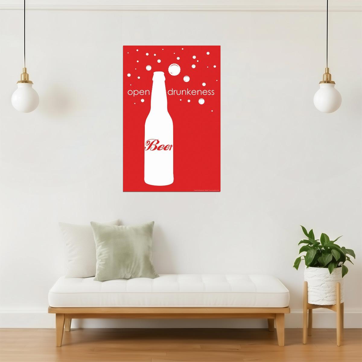 Beer Open Drunkenness Funny Poster | Retro Style Humor | Bar Wall Art