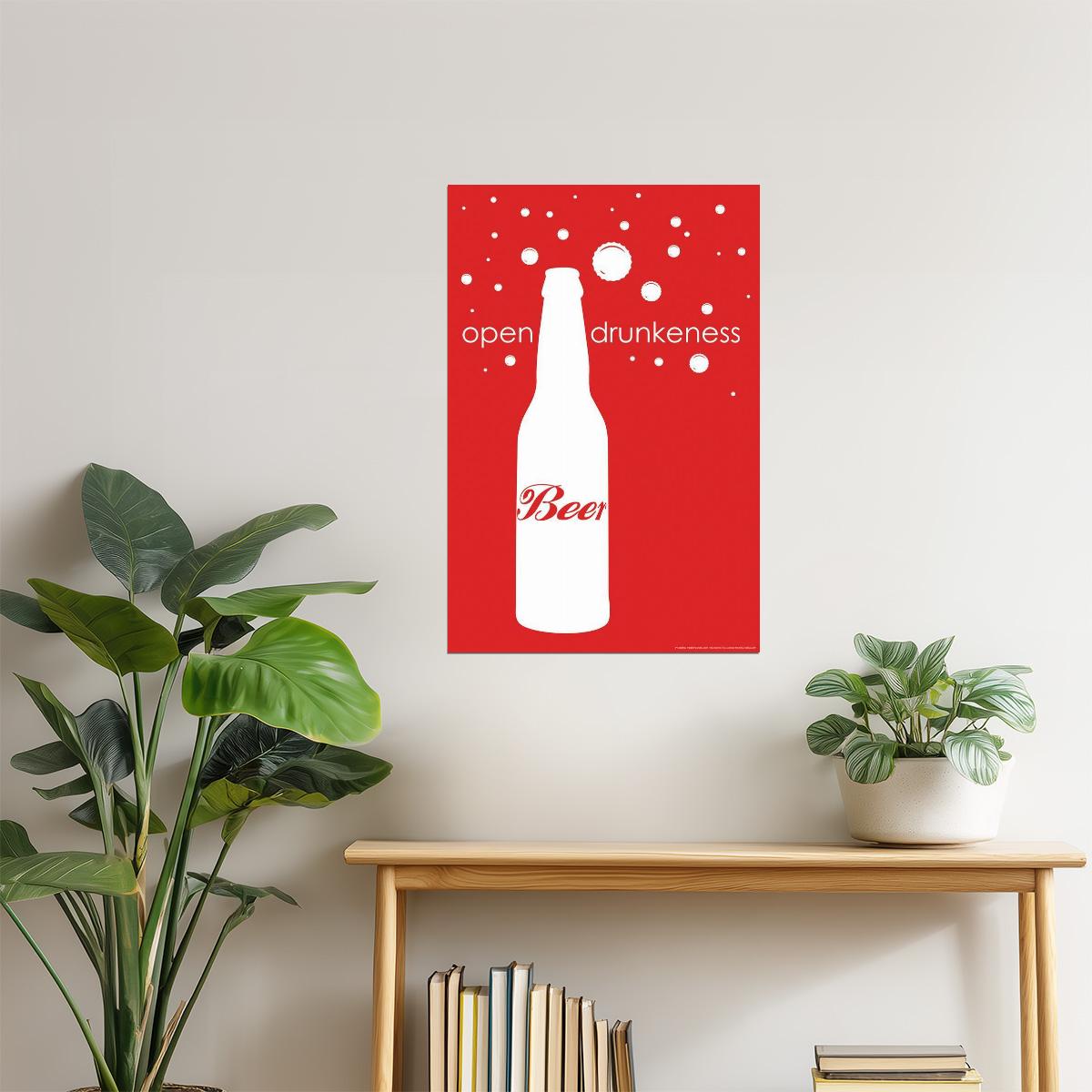 Beer Open Drunkenness Funny Poster | Retro Style Humor | Bar Wall Art