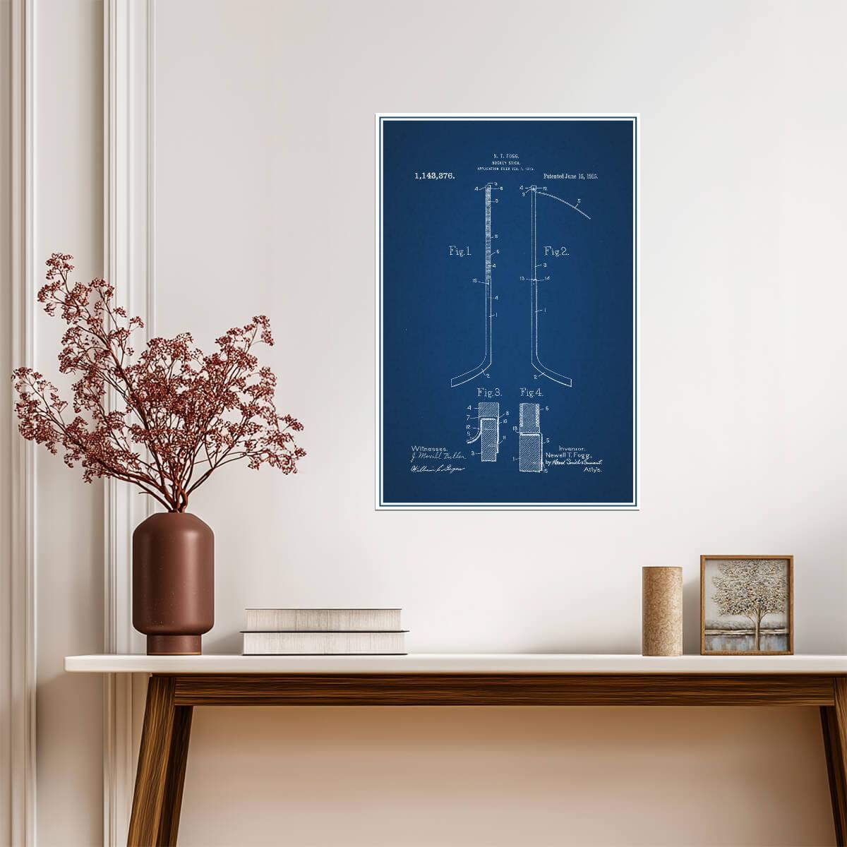 Vintage Hockey Stick Patent Blueprint | 1915 Sports Diagram | Ice Hockey Art Poster - Vintage & Retro Poster