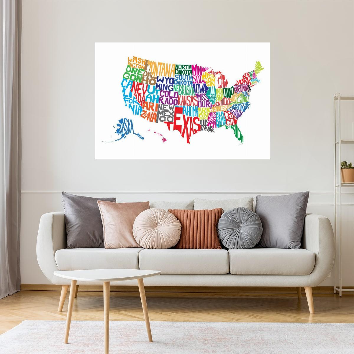 USA Map | Typographic Word Map of States Poster