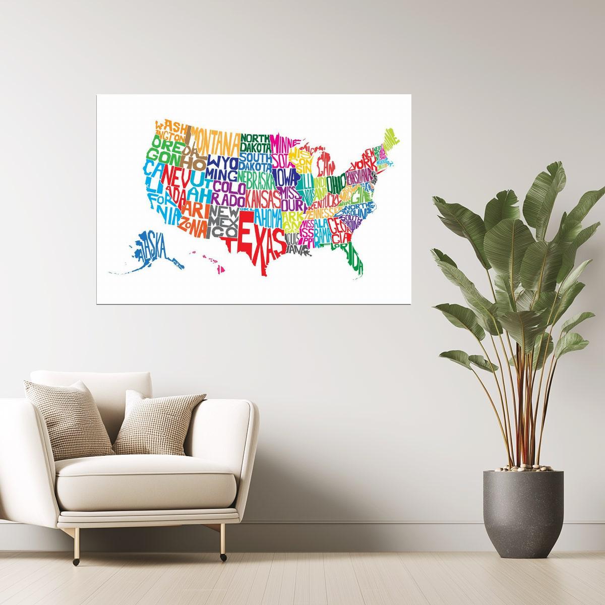 USA Map | Typographic Word Map of States Poster