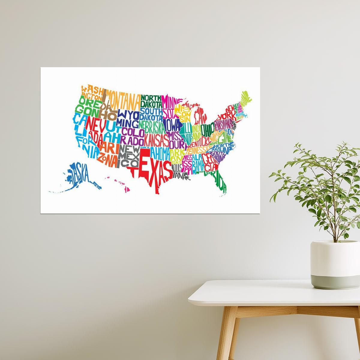 USA Map | Typographic Word Map of States Poster