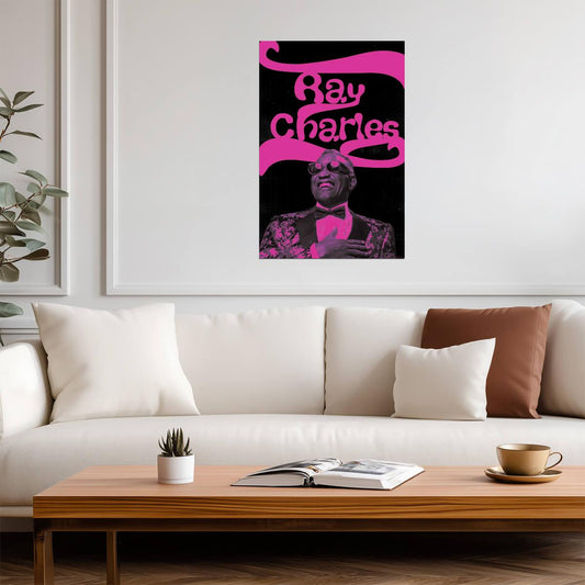 Ray Charles Retro Glow Art | Neon Style Music Poster | Vintage Soul Legend Print - Music Poster