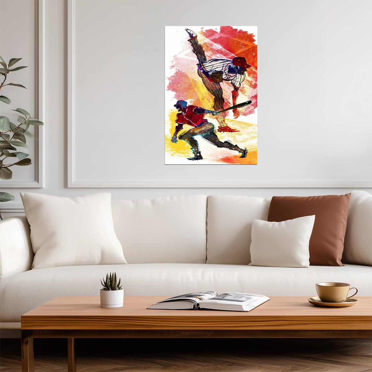 Baseball Pitcher and Batter | Abstract Sports Illustration | Dynamic Action Art Poster - Sports Poster