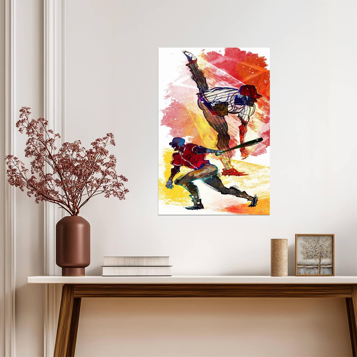 Baseball Pitcher and Batter | Abstract Sports Illustration | Dynamic Action Art Poster - Sports Poster