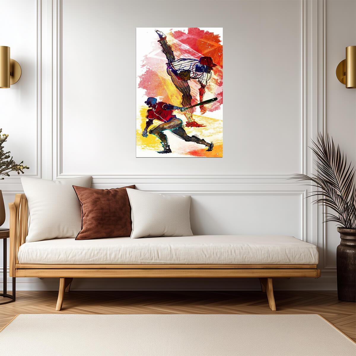 Baseball Pitcher and Batter | Abstract Sports Illustration | Dynamic Action Art Poster - Sports Poster