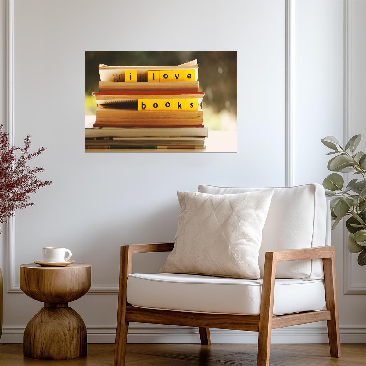 I Love Books Still Life | Bibliophile Photography Print | Reading Nook Decor Poster - Photography Poster