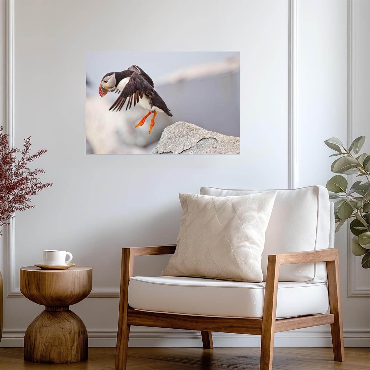 Atlantic Puffin Leaping from a Cliff | Bird Photography | Wildlife Poster - Photography Poster