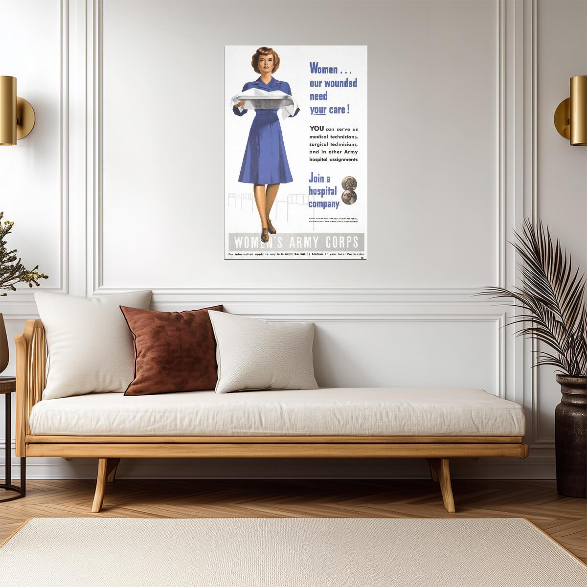 "Women... Our Wounded Need Your Care!" | Army Hospital Corps | WWII Recruitment Poster - Vintage & Retro Poster