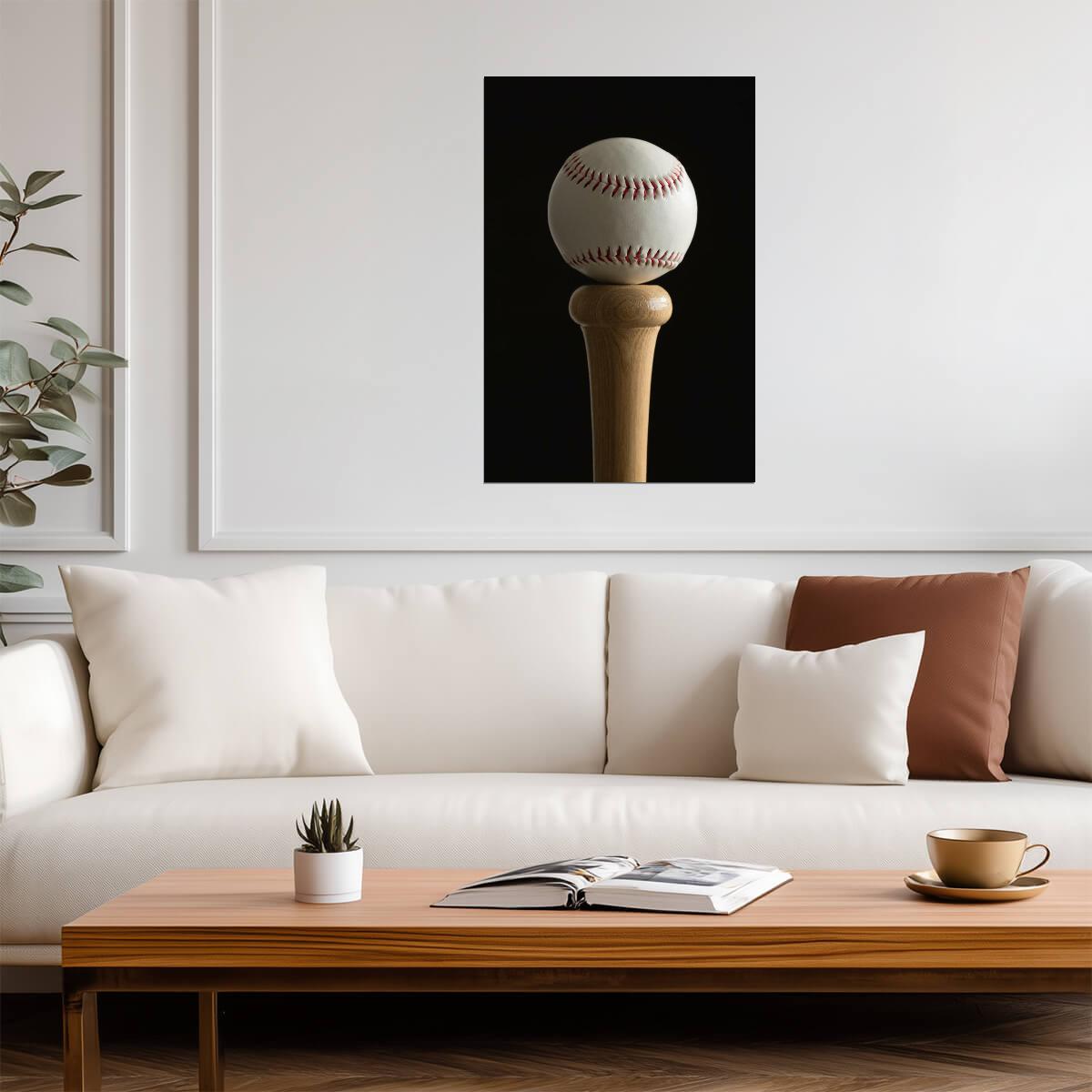 Baseball and Crossed Bats | Vintage Style Sports Emblem | Retro Game Room Poster - Sports Poster