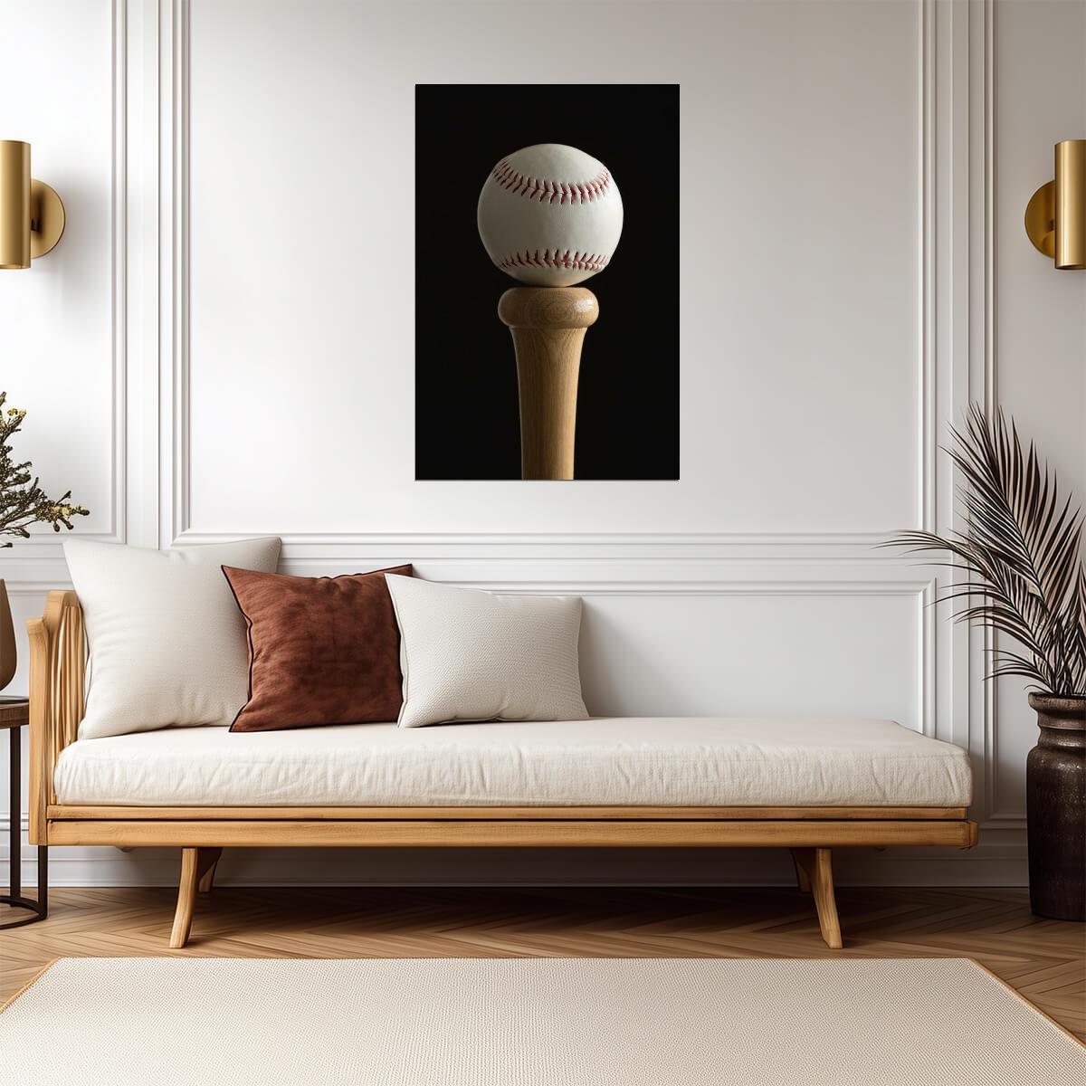 Baseball and Crossed Bats | Vintage Style Sports Emblem | Retro Game Room Poster - Sports Poster