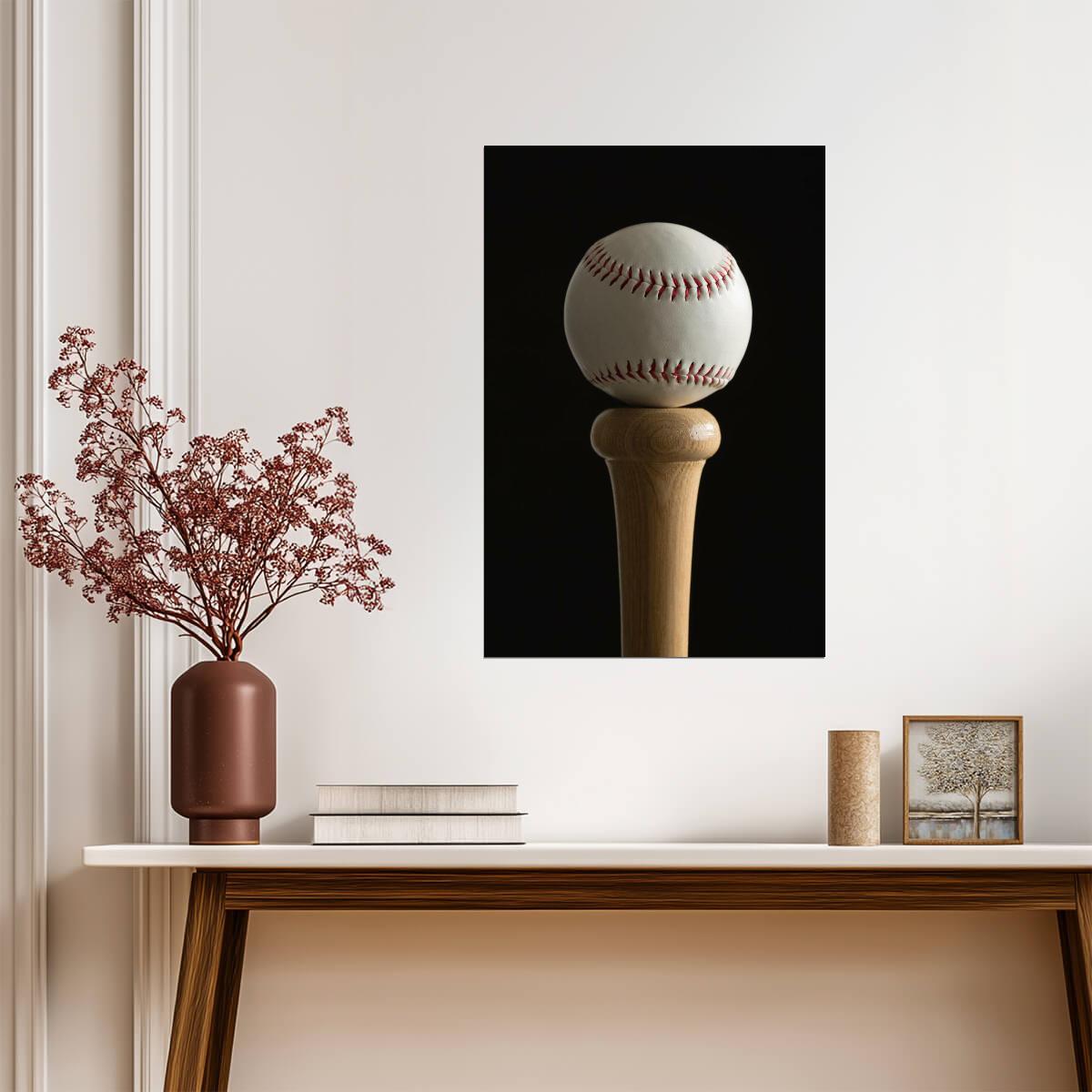 Baseball and Crossed Bats | Vintage Style Sports Emblem | Retro Game Room Poster - Sports Poster