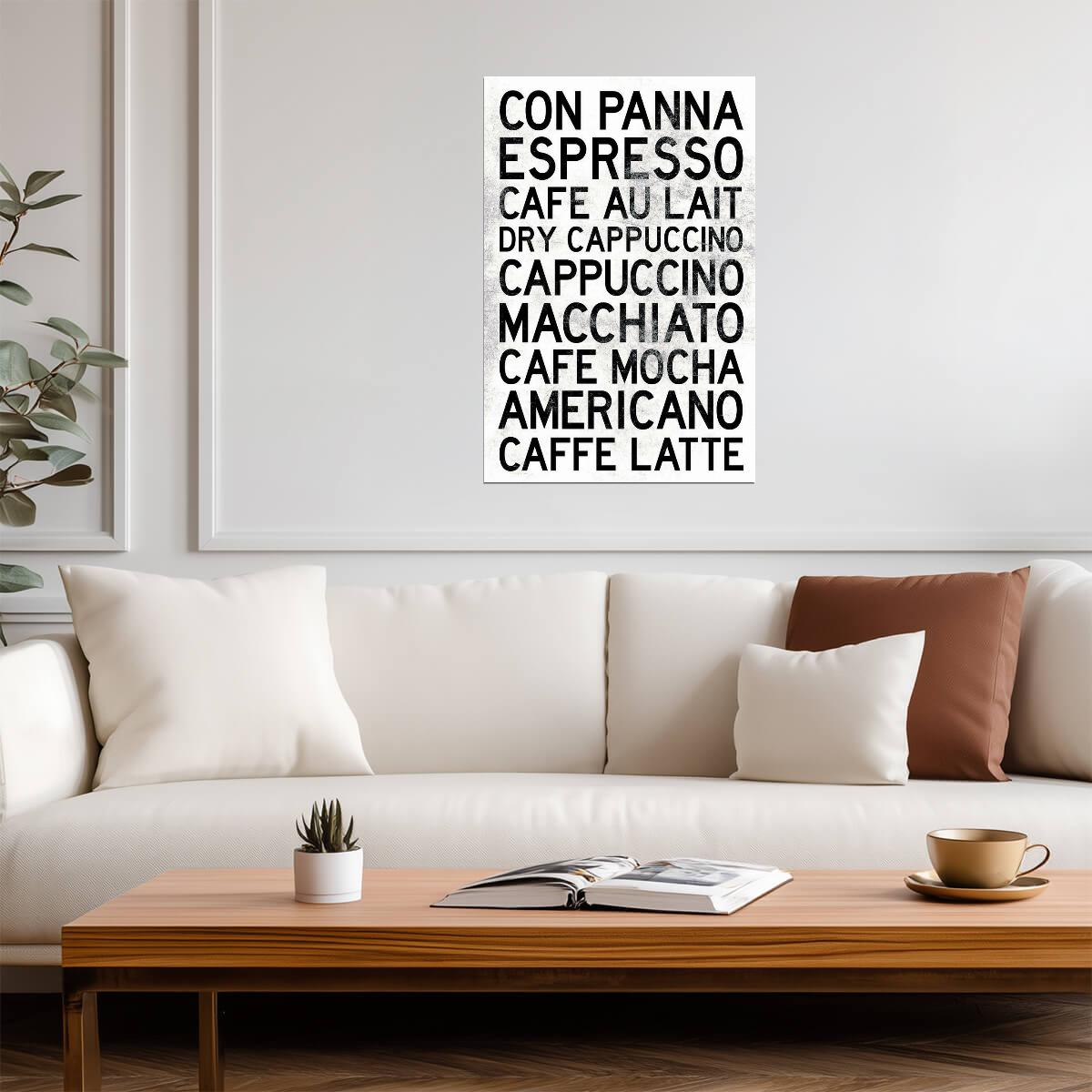 Guide to Coffee Types | Black and White Minimalist Chart | Barista Wall Art Poster - Type & Quotes Poster