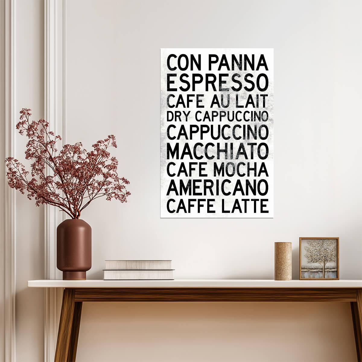 Guide to Coffee Types | Black and White Minimalist Chart | Barista Wall Art Poster - Type & Quotes Poster