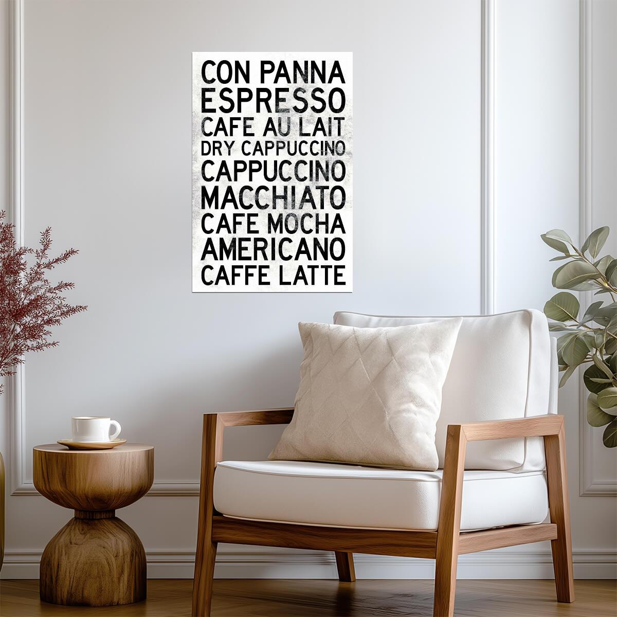 Guide to Coffee Types | Black and White Minimalist Chart | Barista Wall Art Poster - Type & Quotes Poster