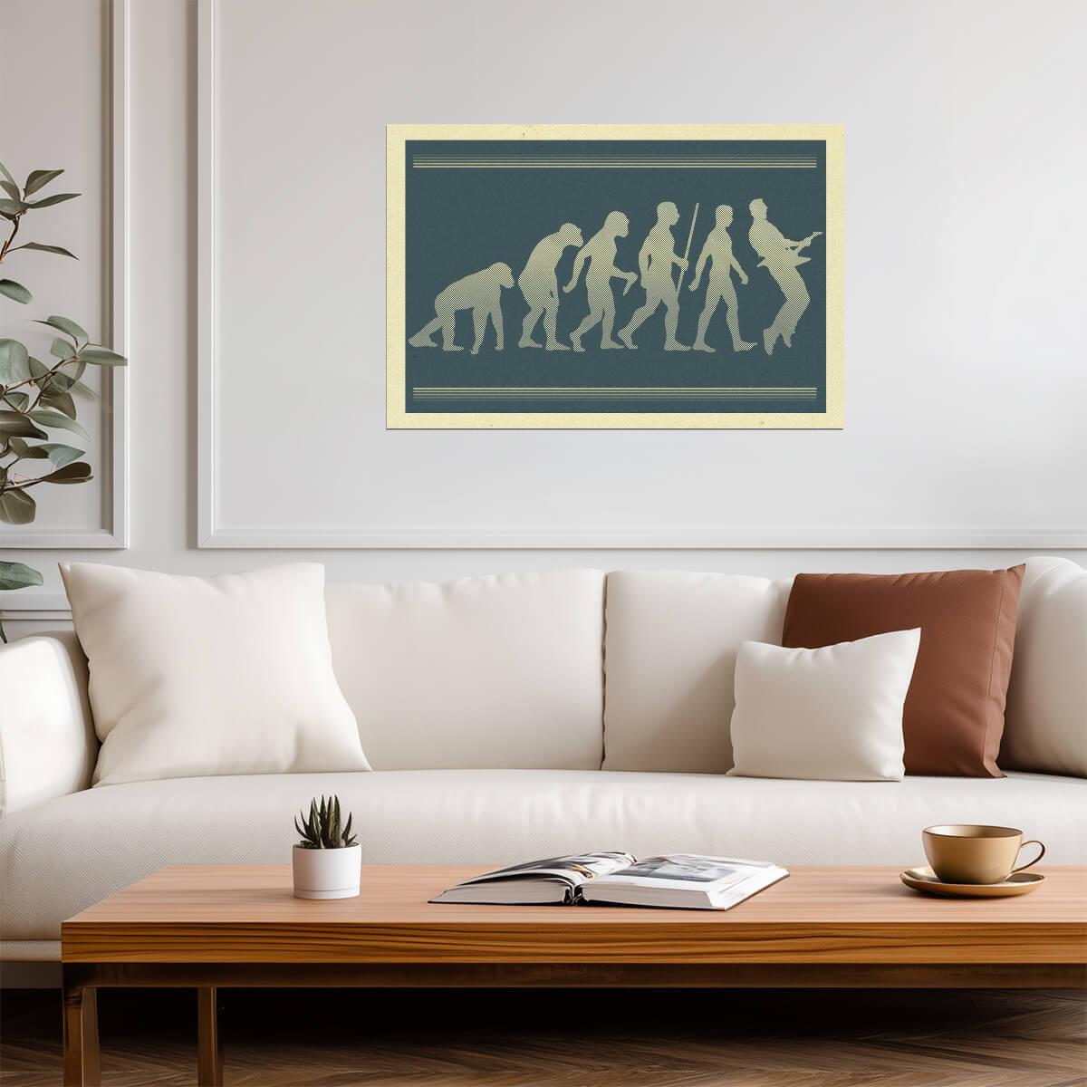 Guitar Player Evolution Parody | Funny Music Themed Poster | Humorous Wall Art for Guitarists - Music Poster