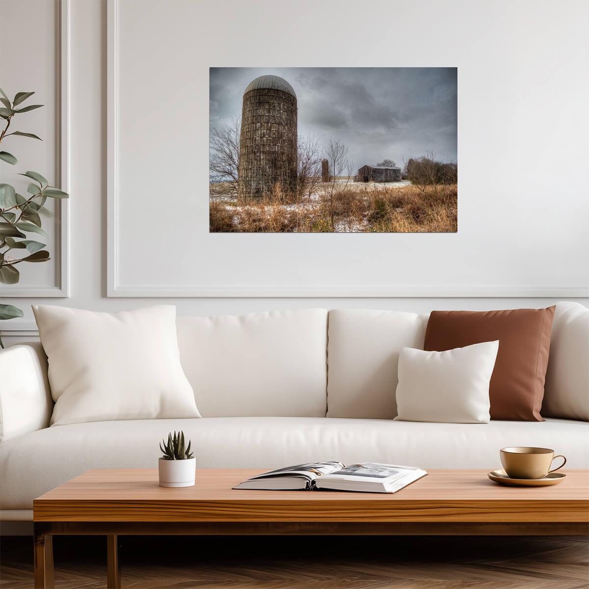 Farm Silos in December | Rural Winter Photography | Rustic Landscape Poster - Photography Poster