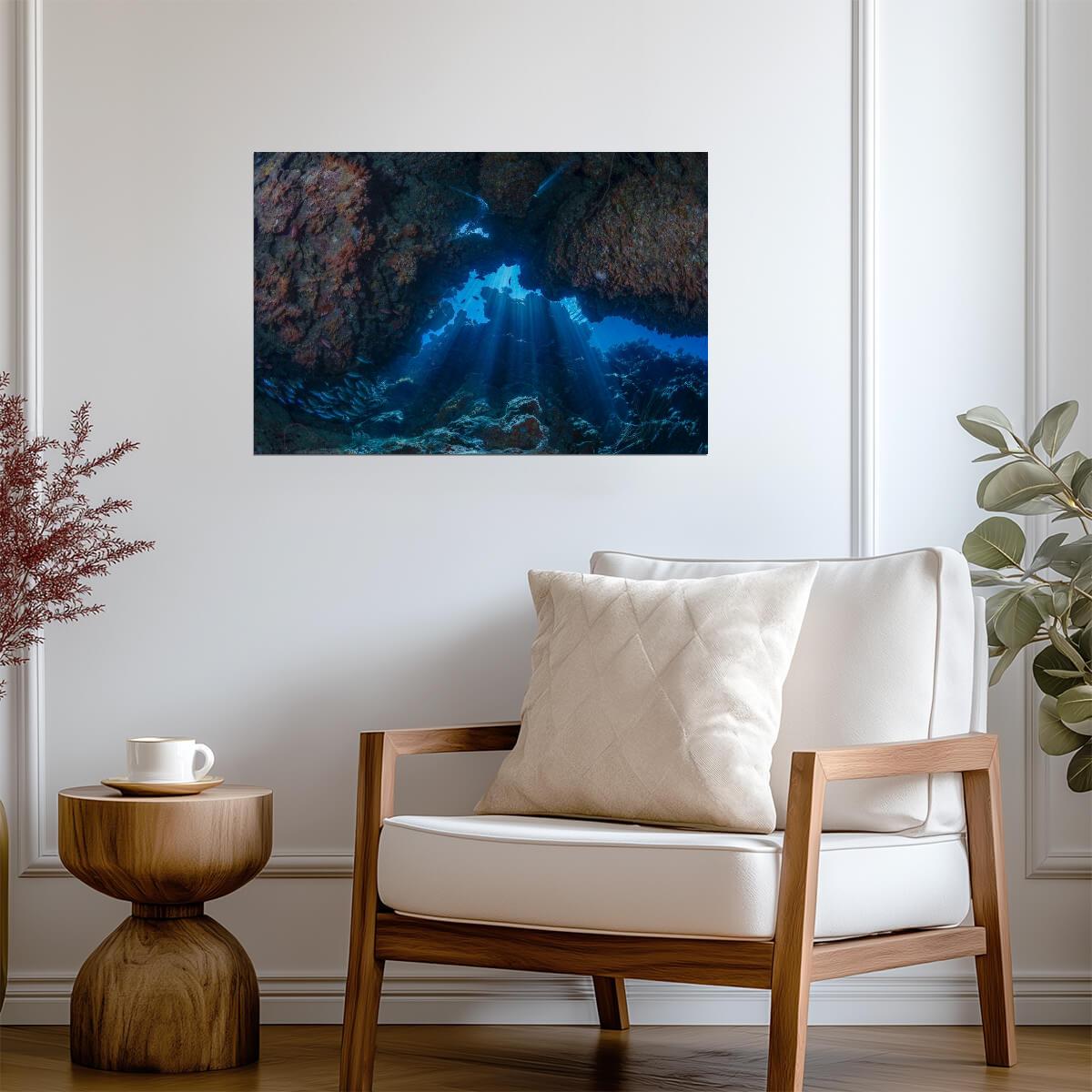 Sea Cave with God Rays | Coastal Landscape Photography | Nature Poster - Photography Poster