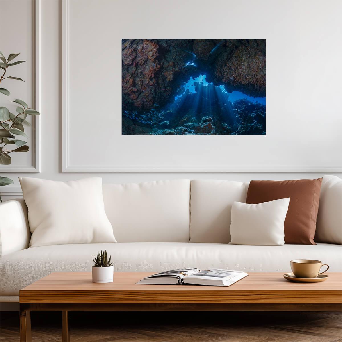 Sea Cave with God Rays | Coastal Landscape Photography | Nature Poster - Photography Poster