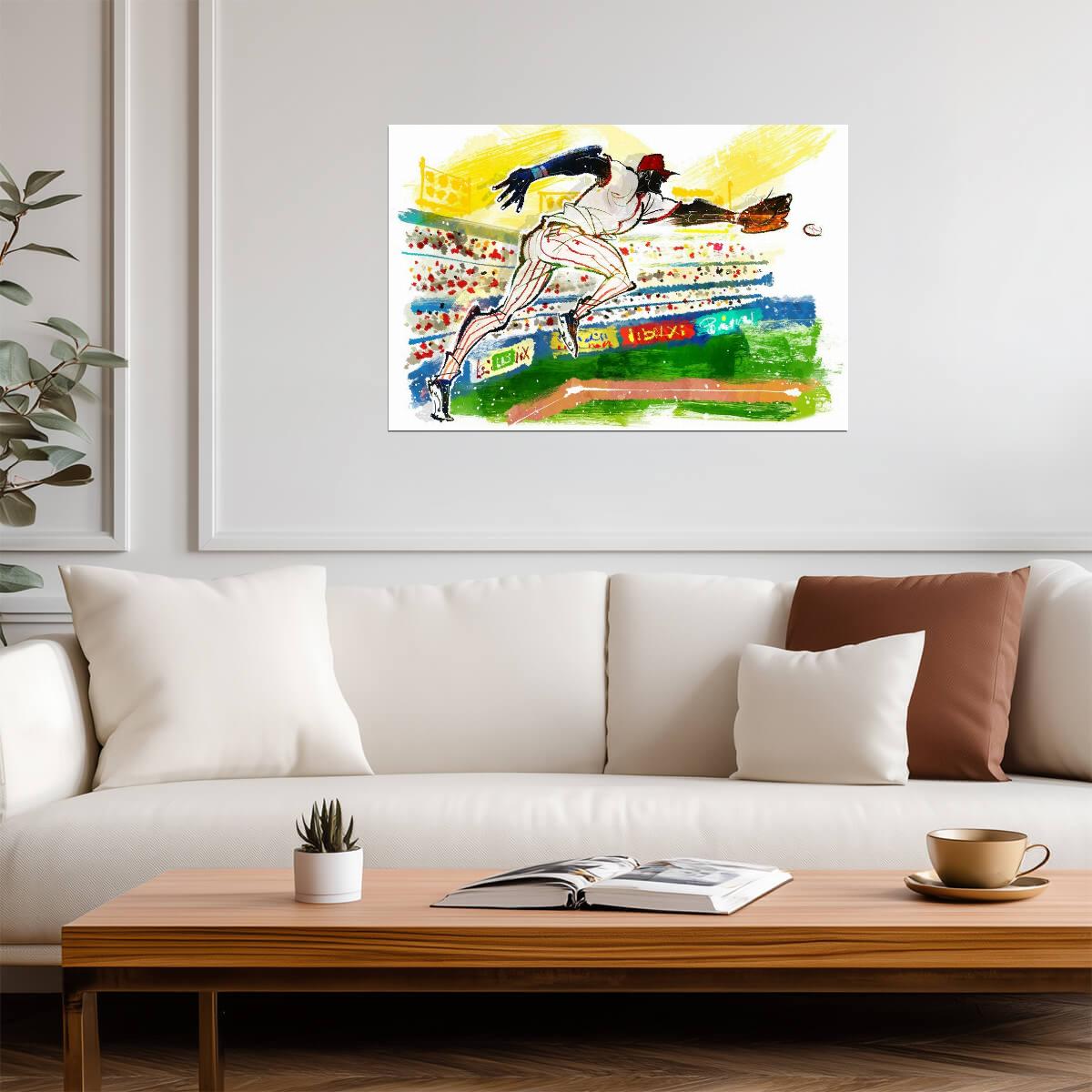 Baseball Player Catching Ball | Watercolor Sports Illustration | Stadium Action Poster - Sports Poster