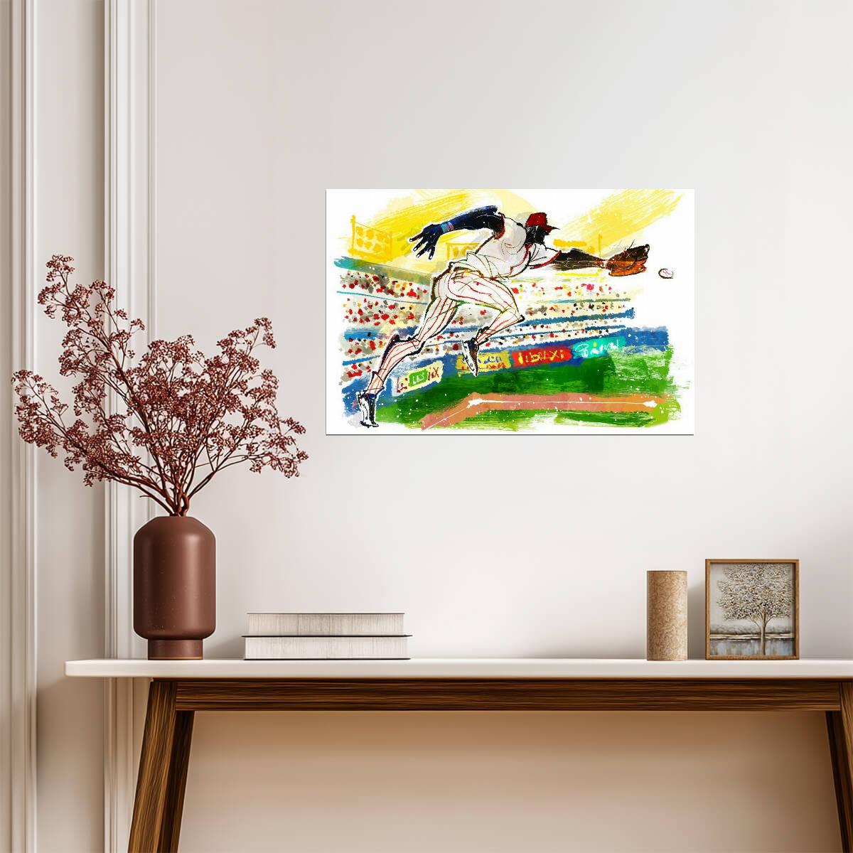 Baseball Player Catching Ball | Watercolor Sports Illustration | Stadium Action Poster - Sports Poster
