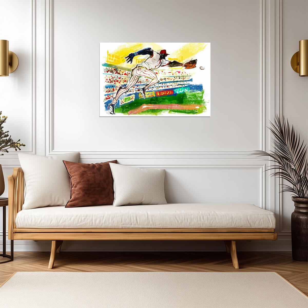 Baseball Player Catching Ball | Watercolor Sports Illustration | Stadium Action Poster - Sports Poster