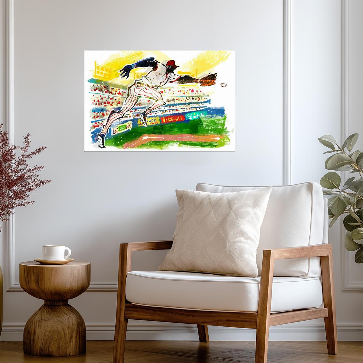 Baseball Player Catching Ball | Watercolor Sports Illustration | Stadium Action Poster - Sports Poster